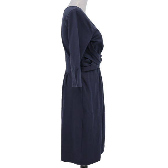 eShakti Dress Womens 12 Navy Blue Cotton Stretch Knit Zip Faux Wrap V Neck - Picture 5 of 12